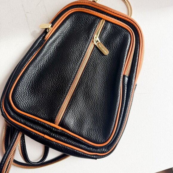 Valentina Brand NEW Classic Black Brown Oval Leather Backpack/Sling Bag - Picture 1 of 4